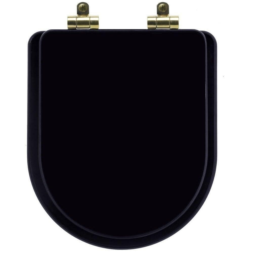 Tampa De Vaso Poliéster Com Fechamento Lento Carrara Preto Para Louça Deca Com Ferragem Dourada