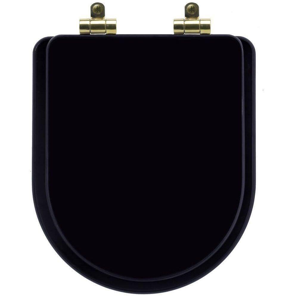 Assento Sanitário Poliéster Soft Close Carrara Preto Para Vaso Deca Com Ferragem Dourada
