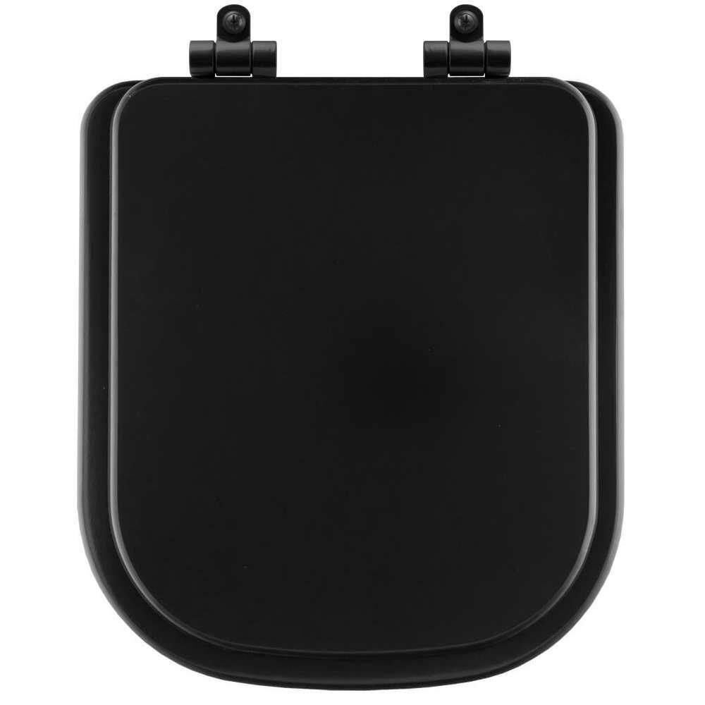 Assento Sanitário Poliéster Soft Close Quadra Preto Fosco Para Vaso Deca Com Ferragem Preta