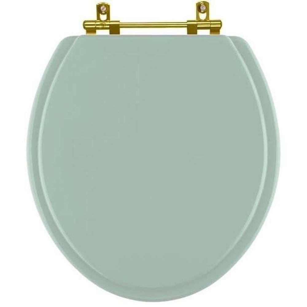 Assento Sanitario Poliéster Convencional Universal Oval Verde Claro Com Ferragem Dourada