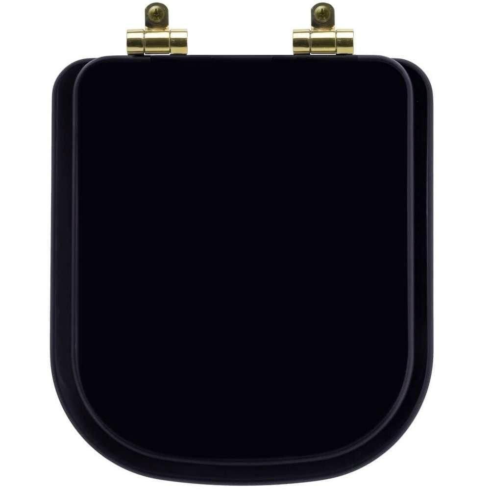 Assento Sanitário Poliéster Soft Close Quadra Preto Para Vaso Deca Com Ferragem Dourada