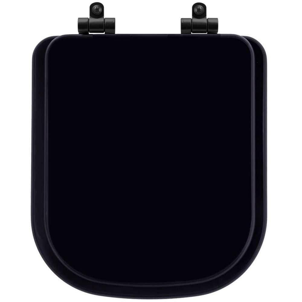 Assento Sanitário Poliéster Soft Close Quadra Preto Para Vaso Deca Com Ferragem Preta