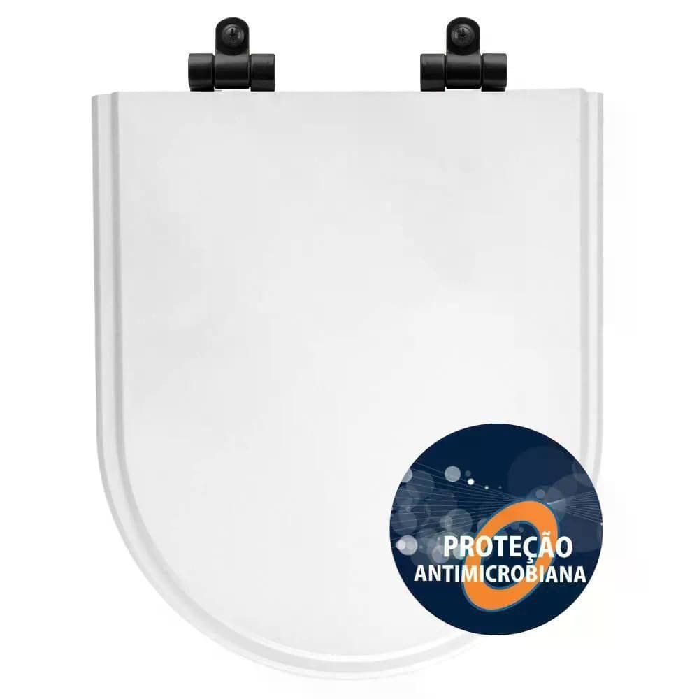 Assento Sanitário Poliéster Antibactéria Soft Close Nuova Branco Para Vaso Deca Com Ferragem Preta