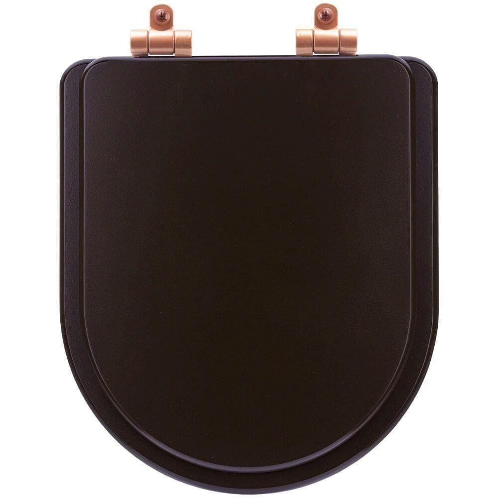 Tampa De Vaso Poliéster Com Fechamento Lento Carrara Marrom Fosco Para Louça Deca Com Ferragem Rose Gold