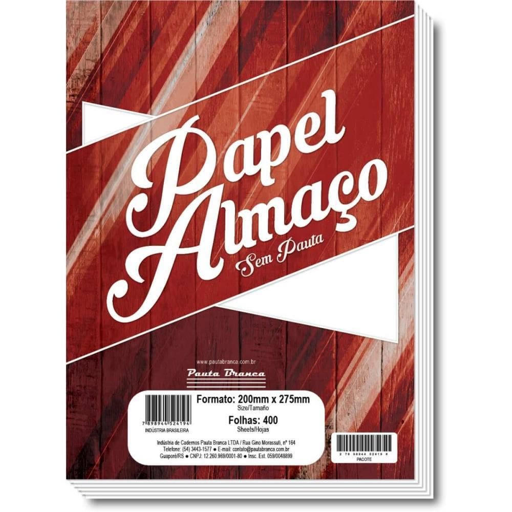 Papel Almaço Sem Pauta 200x275mm 50g 400un - Pauta Branca
