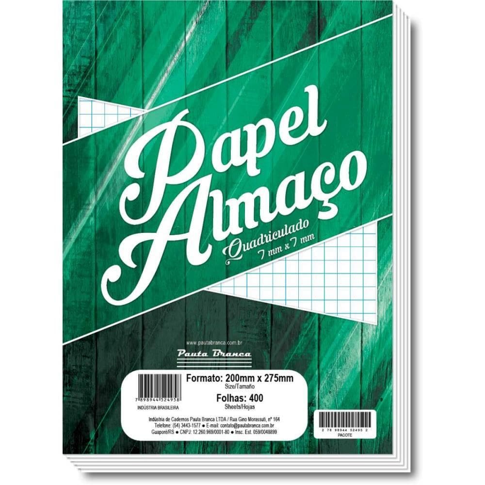Papel Almaço Quadriculado 7x7 200x275mm 400fls Pauta Branca