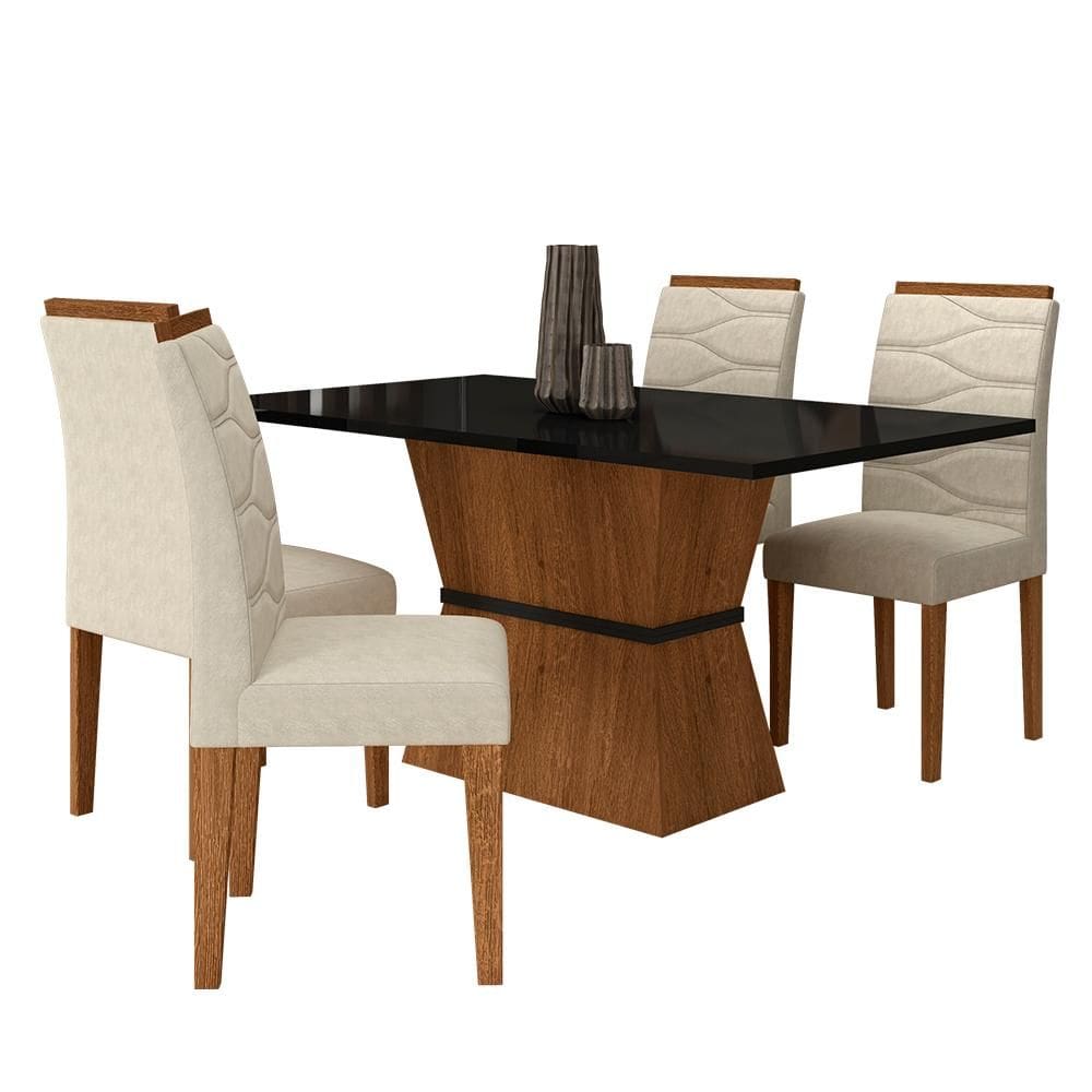Mesa Com 4 Cadeiras 1,36 Antália Freijó/preto/suede Bege - M.a