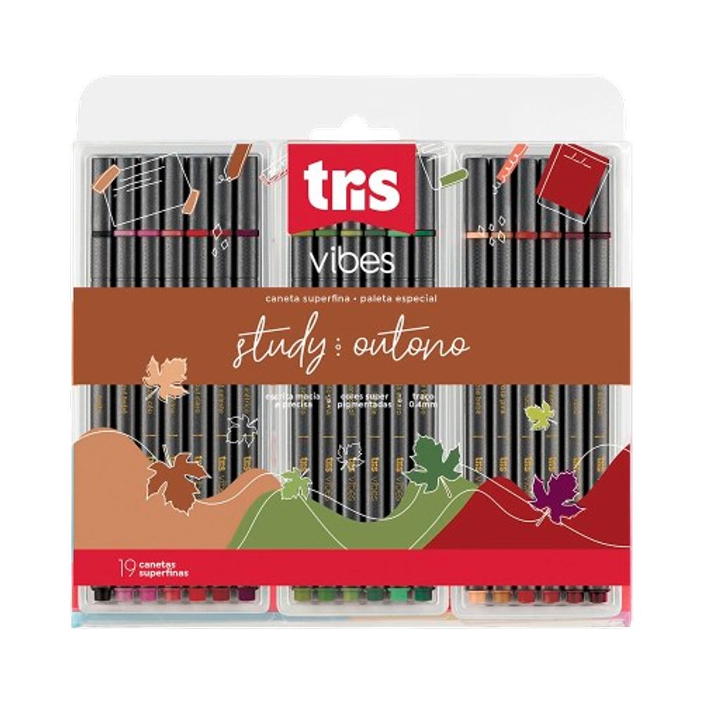 Caneta superfina Tris Vibes Outono 18 cores fine line 0.4mm