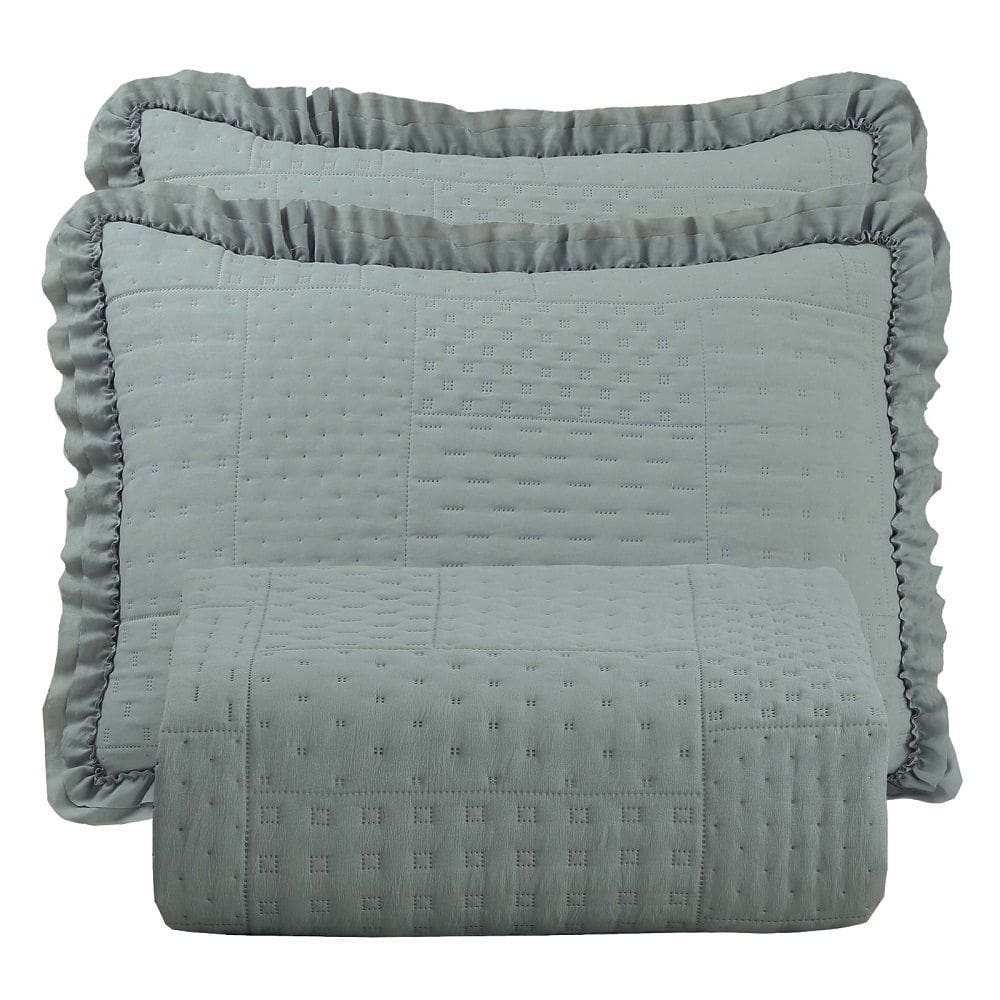 Colcha Babado Casal Fluffy 3pçs 100% Poliéster - Cinza