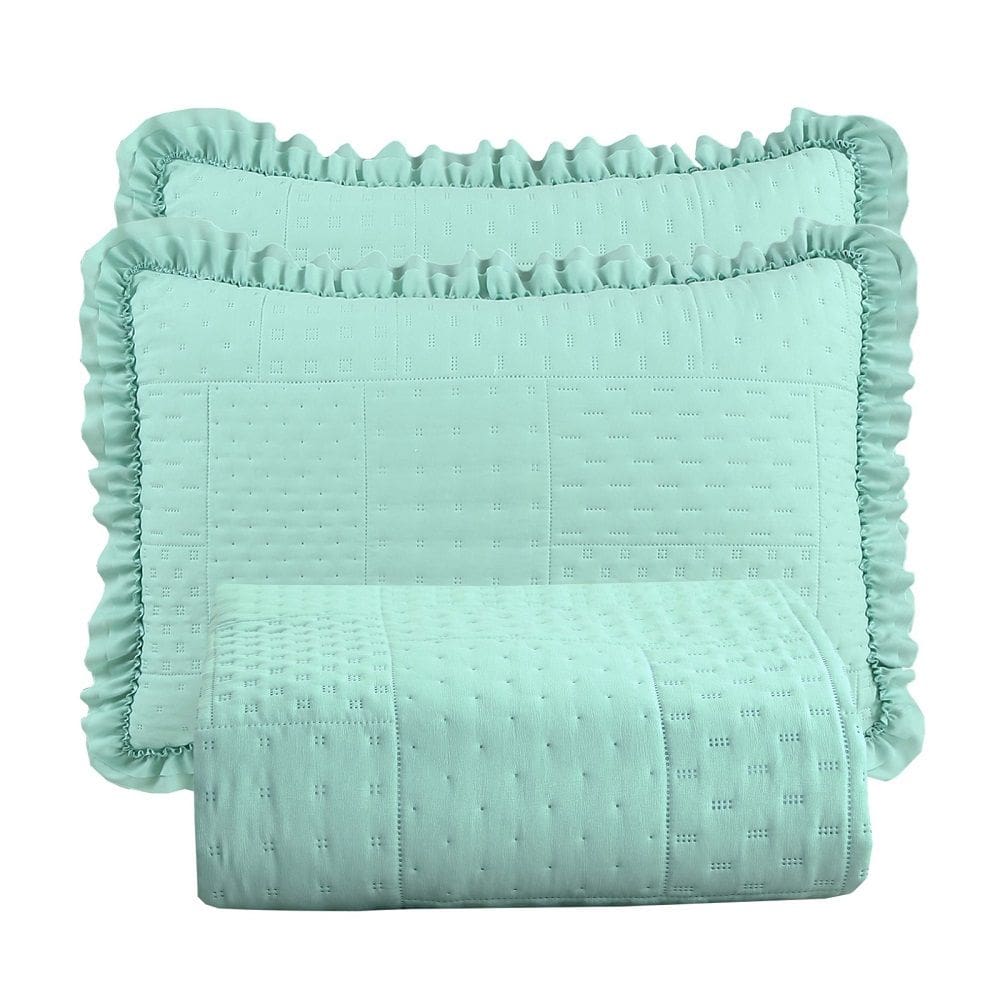 Colcha Babado Queen Fluffy 3pçs 100% Poliéster - Menta