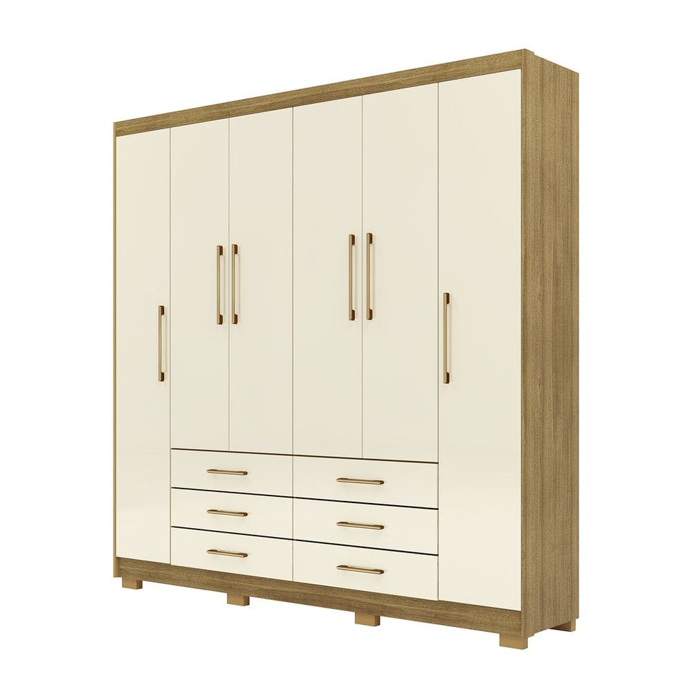 Guarda Roupa Casal 223cm 6 Portas Canadá Nature/Champanhe - Vila Rica