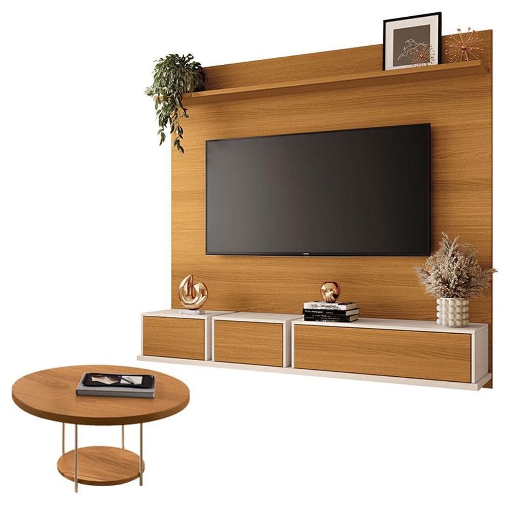 Home Suspenso Max Cinamomo Off White e Mesa de Centro sky Cinamomo- HB Móveis