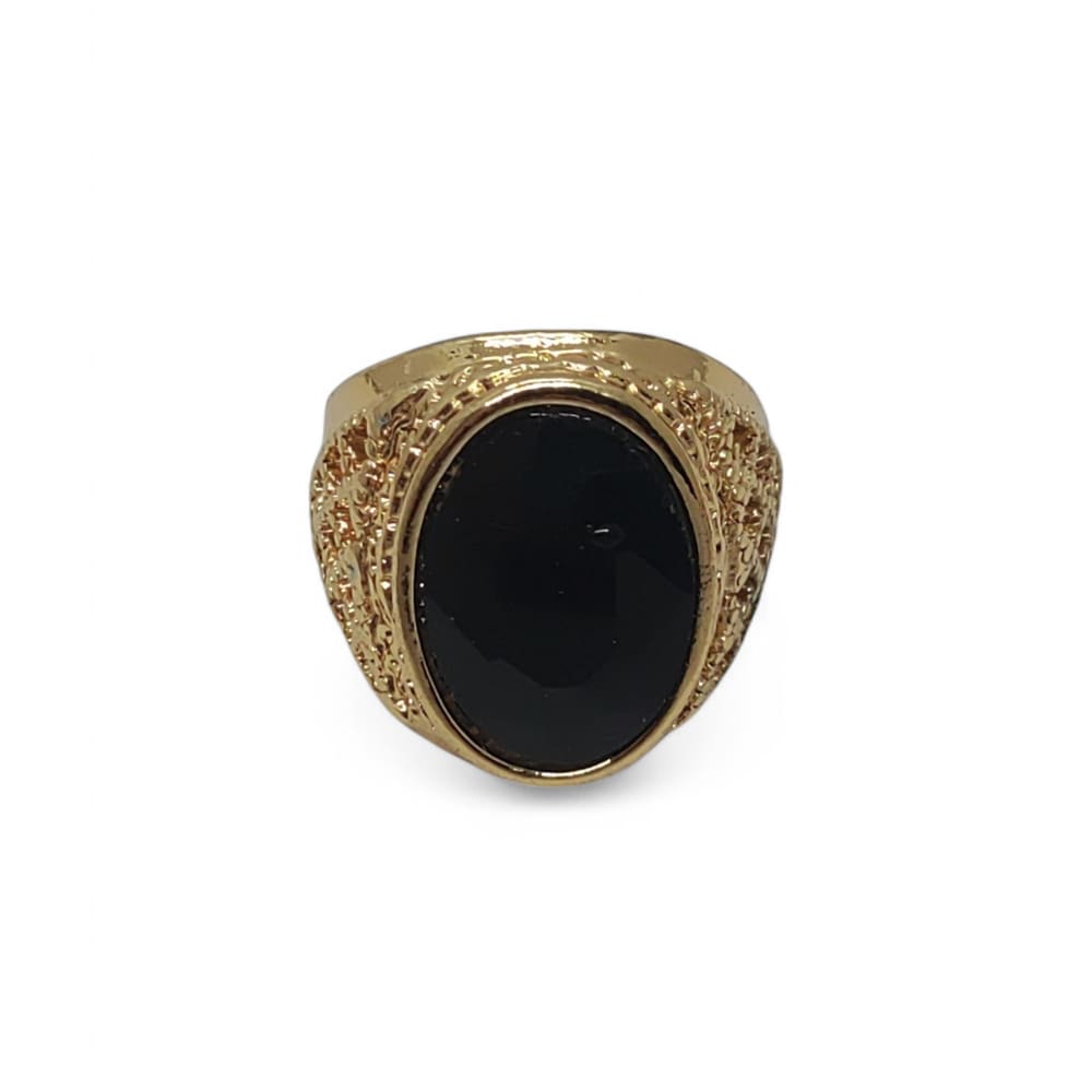 Anel Turco Dourado com Pedra Zircão Preto Tamanho do Aro 20