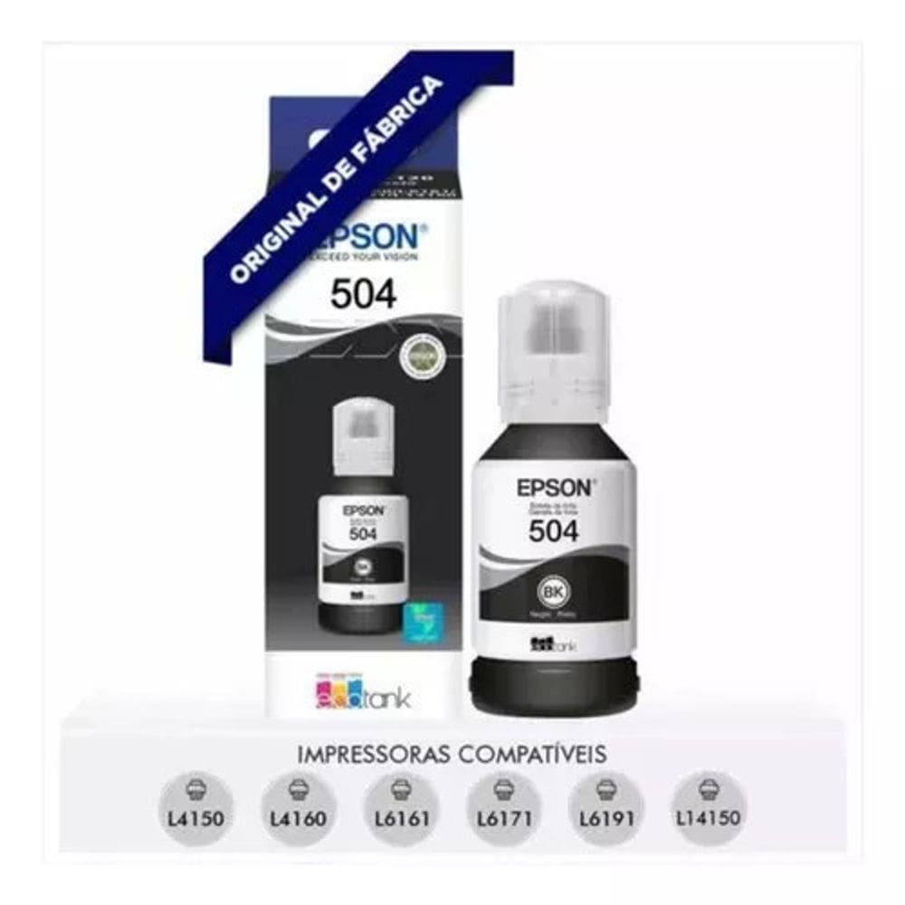Refil de Tinta EPSON T504 Preto para L4150 L4160 L6161 L6171 L6191