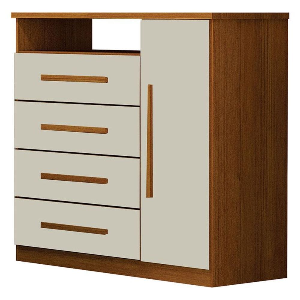 Cômoda Diamante 4 Gavetas 1 Porta Cinamomo Off White – Leifer Móveis