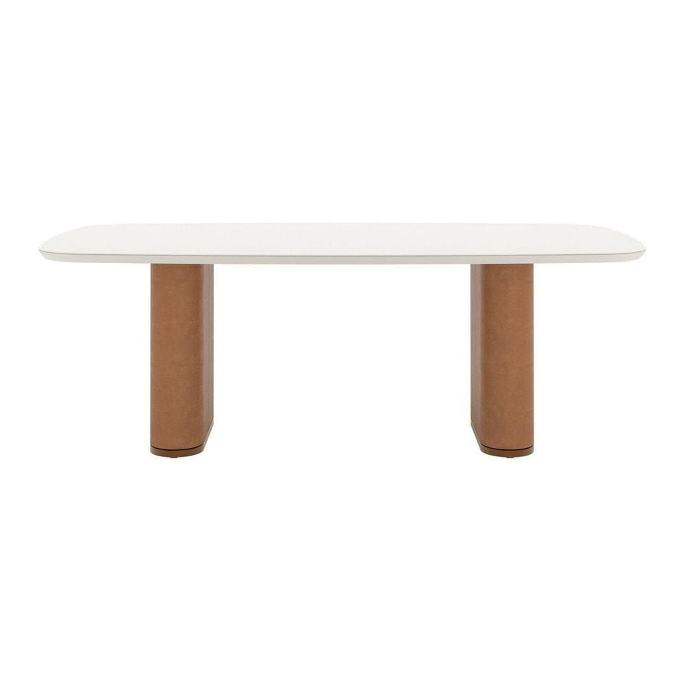Mesa para Sala de Jantar com Vidro Lintz Off White Fosco/Canela