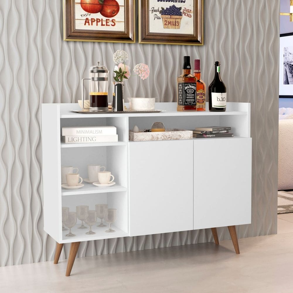 Aparador Buffet com 2 Portas e Pés em Madeira Maciça Branco