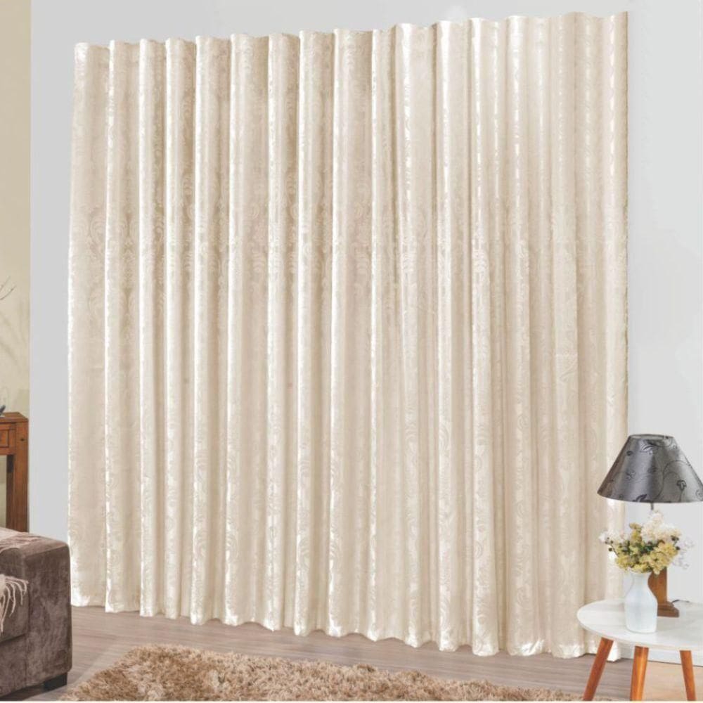 Cortina Tropical Em Jacquard 4,00 X 2,70 Trilho Comum Palha