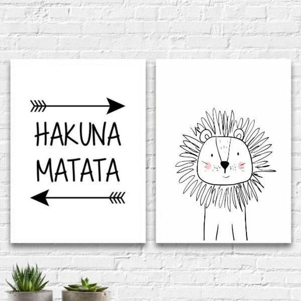 Kit 2 Quadros Hakuna Matata Leãozinho 24X18Cm