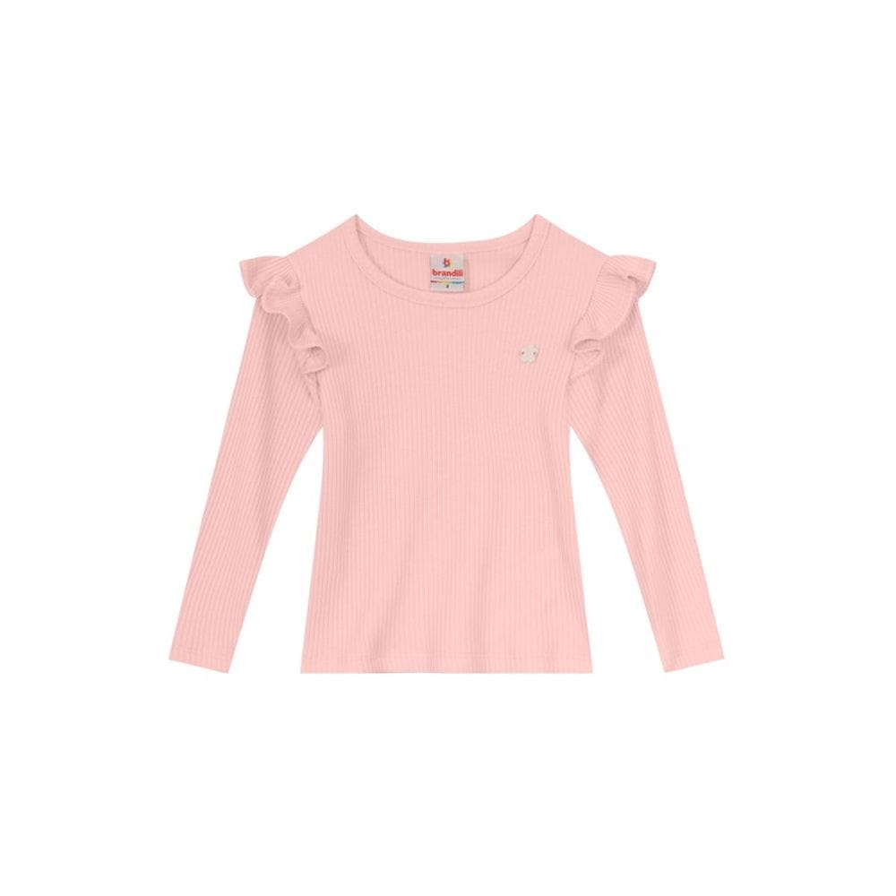 Blusa Infantil Menina Com Babado Rosa Brandili