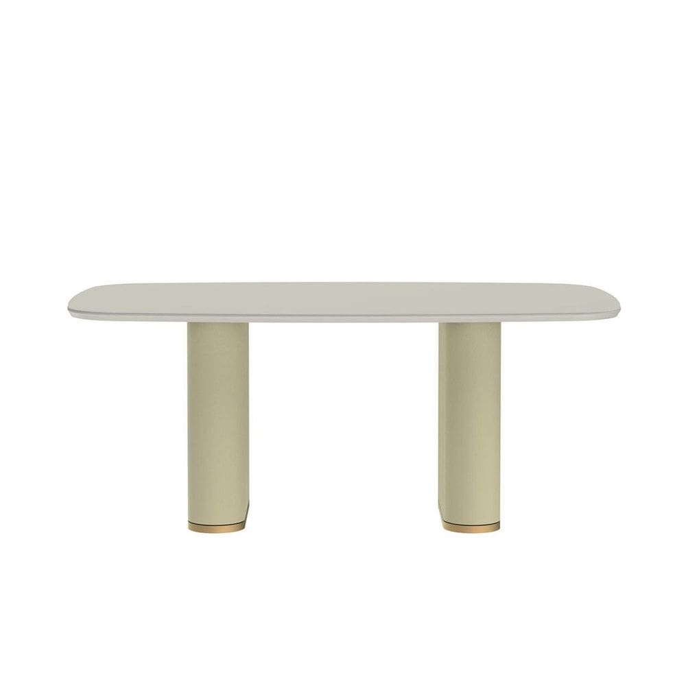 Mesa para Sala de Jantar 219cm com Vidro Lintz Off White Fosco/Dourado