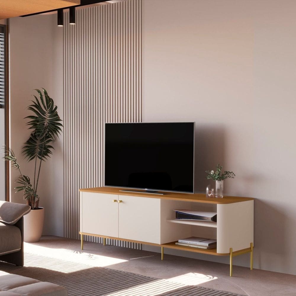 Rack para Tv até 60 Polegadas Tucupí Off White/Marrom/Dourado