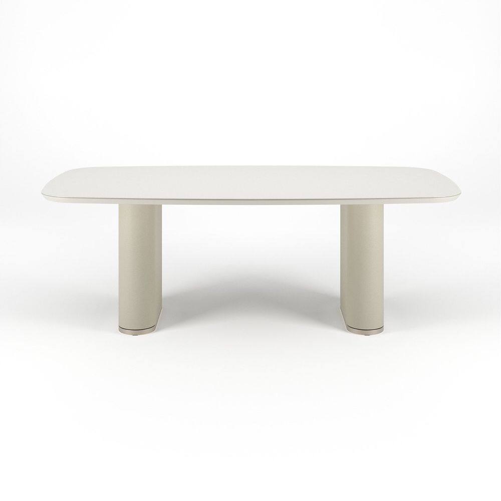 Mesa para Sala de Jantar com Vidro 219cm Lintz Off White Fosco/Dourado