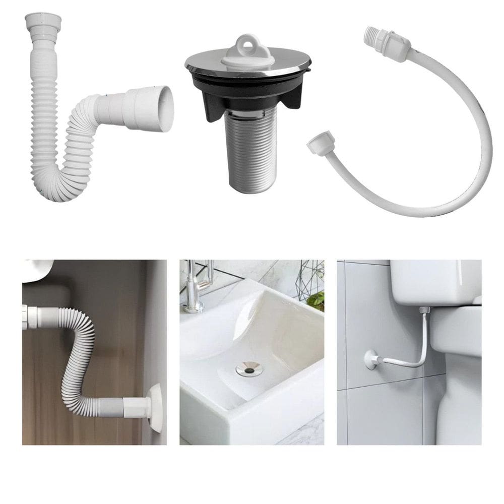 Kit Lavabo Banheiro Sifão 72cm Válvula 7/8 Engate 40 Flexível Branco