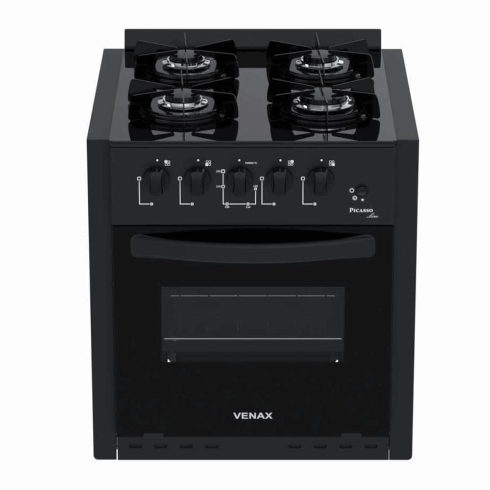 Fogão de Piso Venax Picasso Line de Embutir 4 Bocas a Gás Preto Fosco 30258
