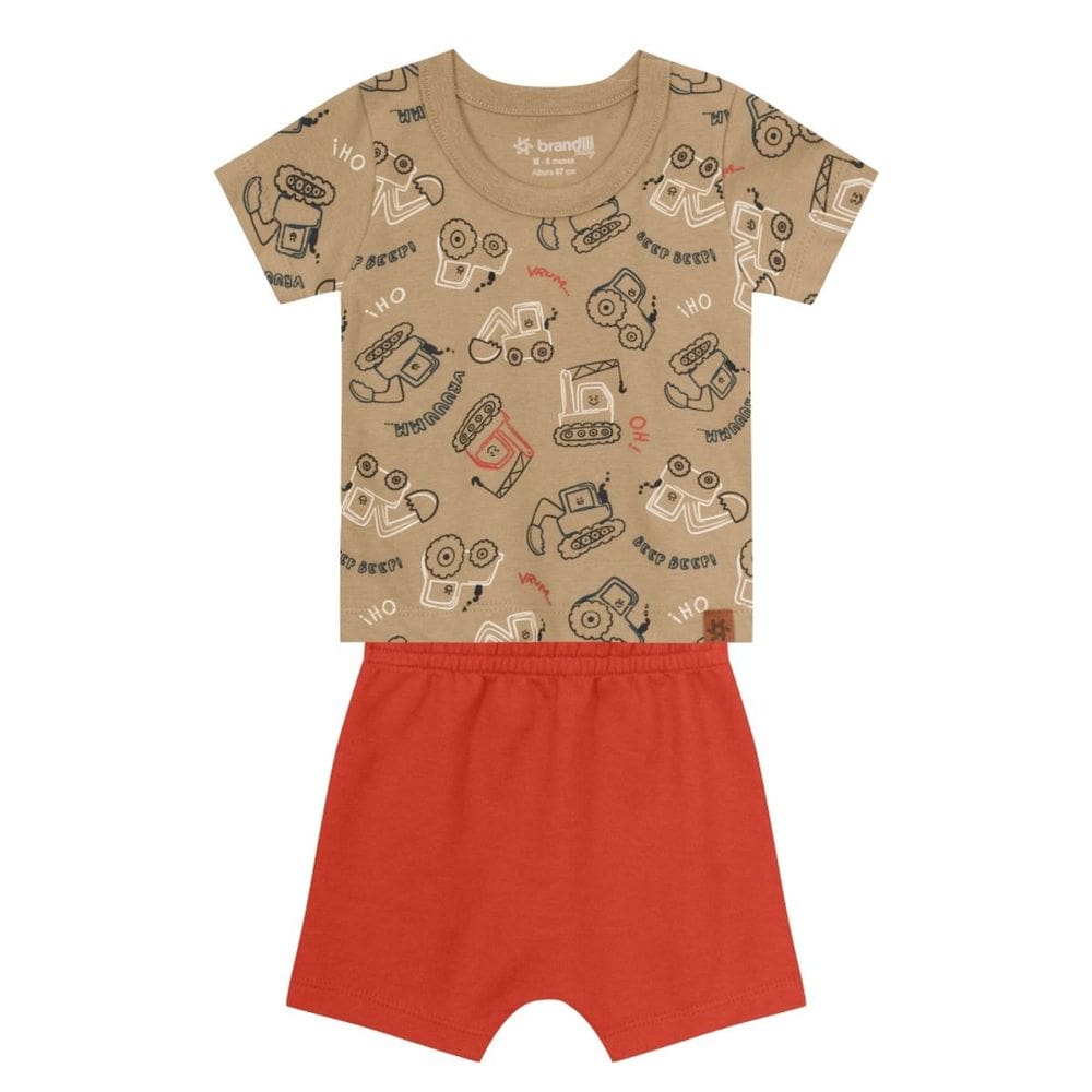Conjunto Bebê Menino De Carrinho Marrom Brandili