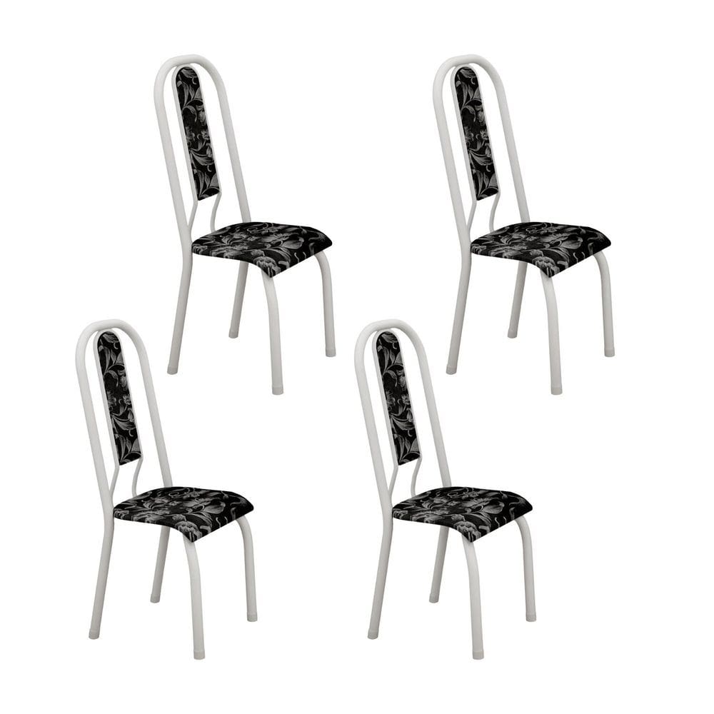Kit com 04 Cadeiras 105cm X 50cm X 41cm Fortaleza Floral Preto / Branco