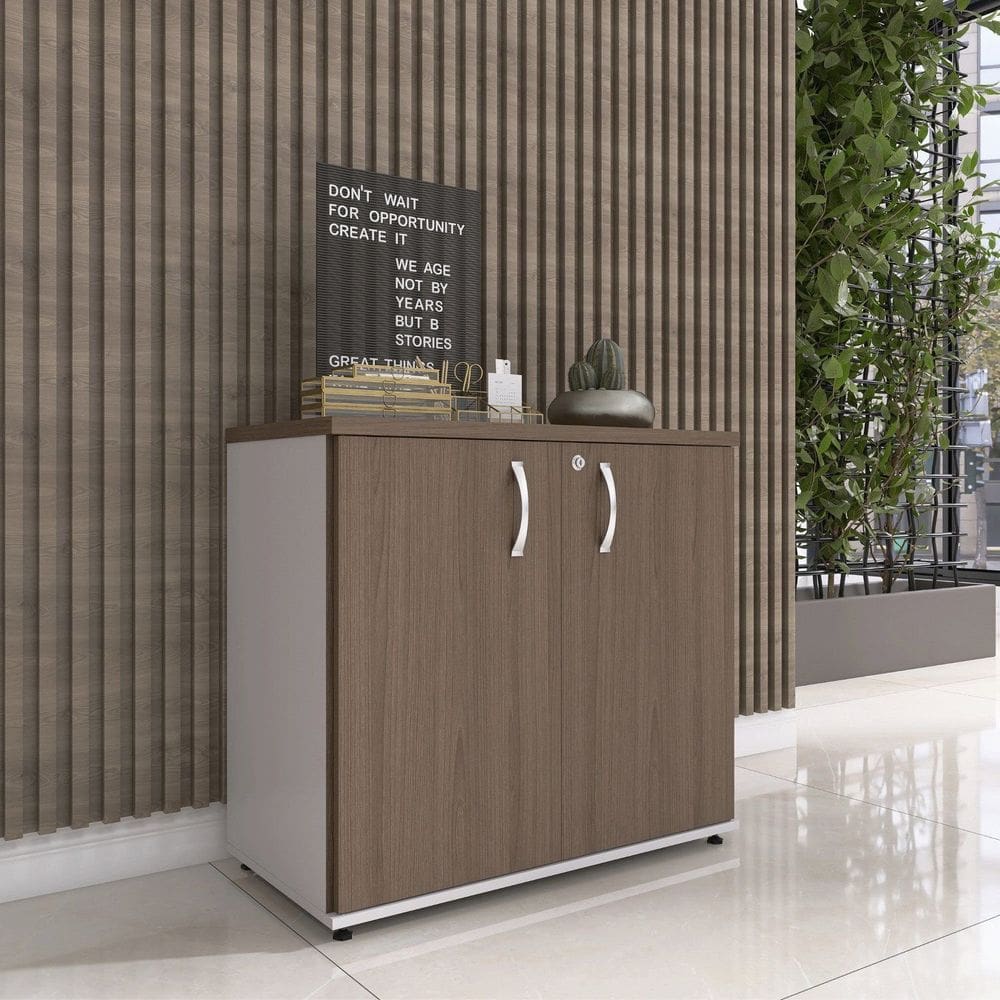 Armário Baixo 02 Portas Pivotante Cinza/Walnut