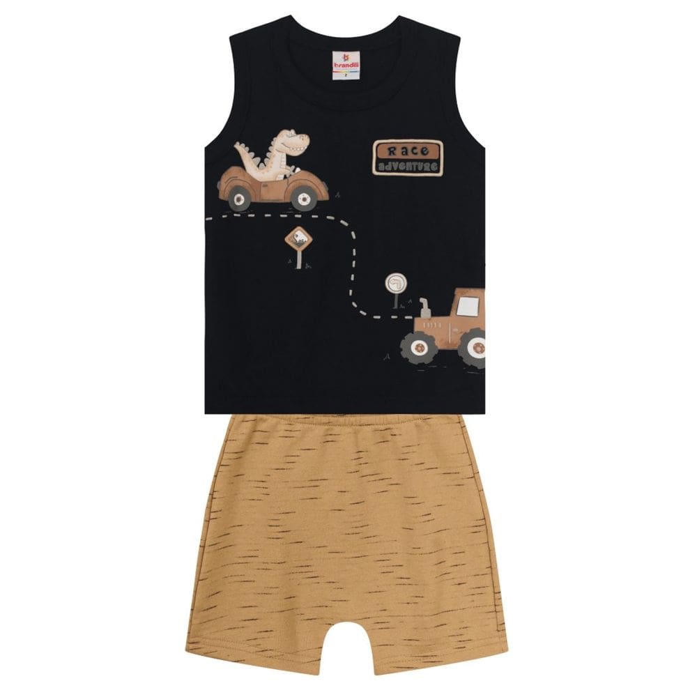 Conjunto Infantil Menino De Dinossauro Em Puff Preto