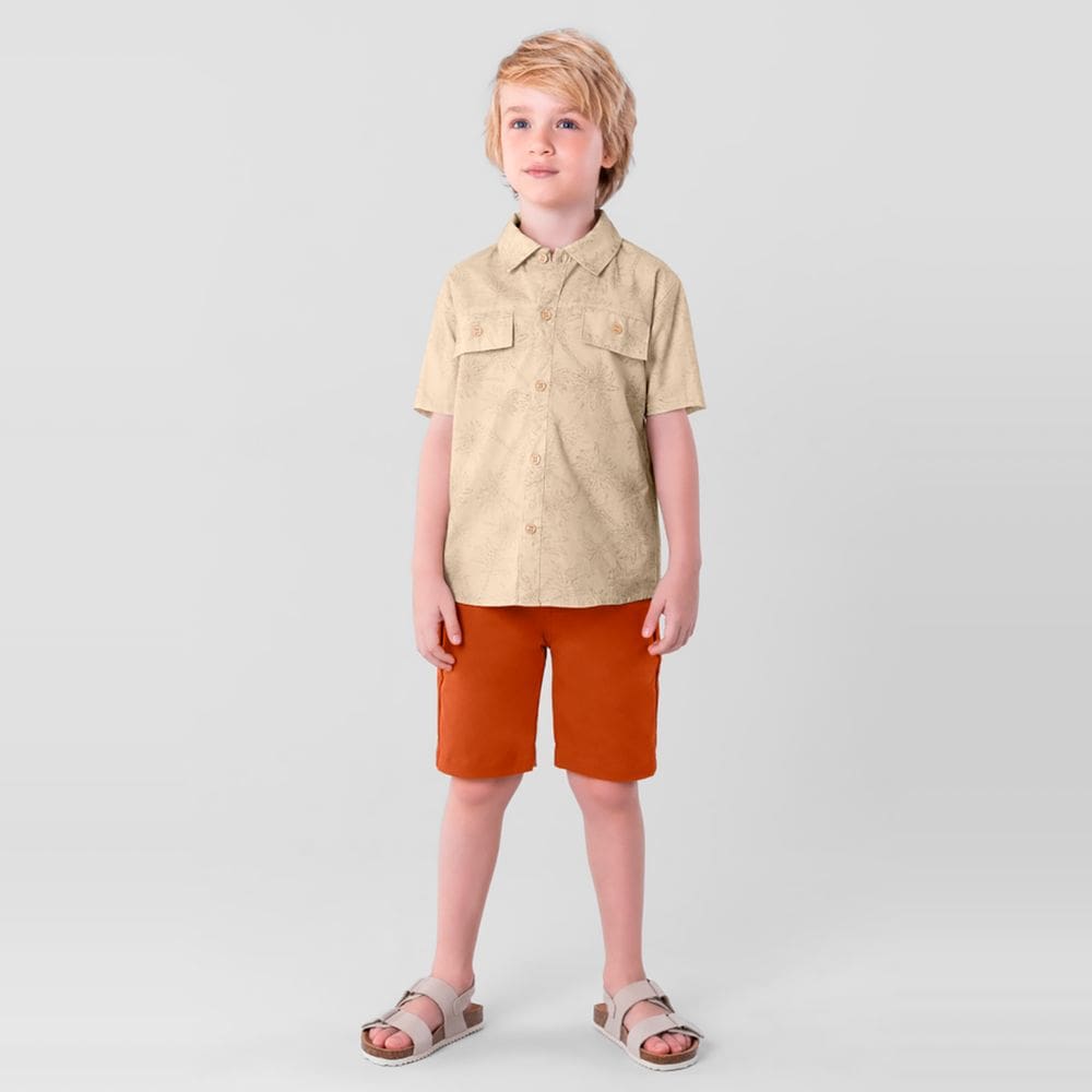 Conjunto Infantil Menino Com Camisa E Bermuda Natural Mundi
