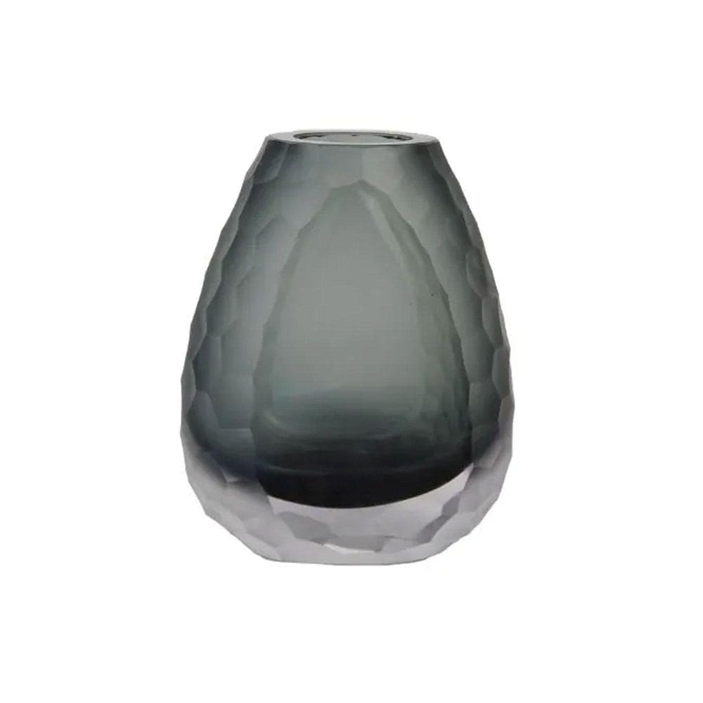 Vaso Oval Vidro Murano Italiano 17X14Cm Pequeno Cinza