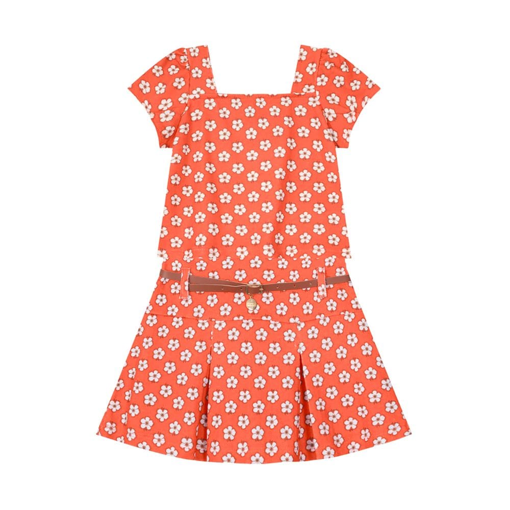 Conjunto Infantil Menina Com Cropped E Saia Shorts Laranja