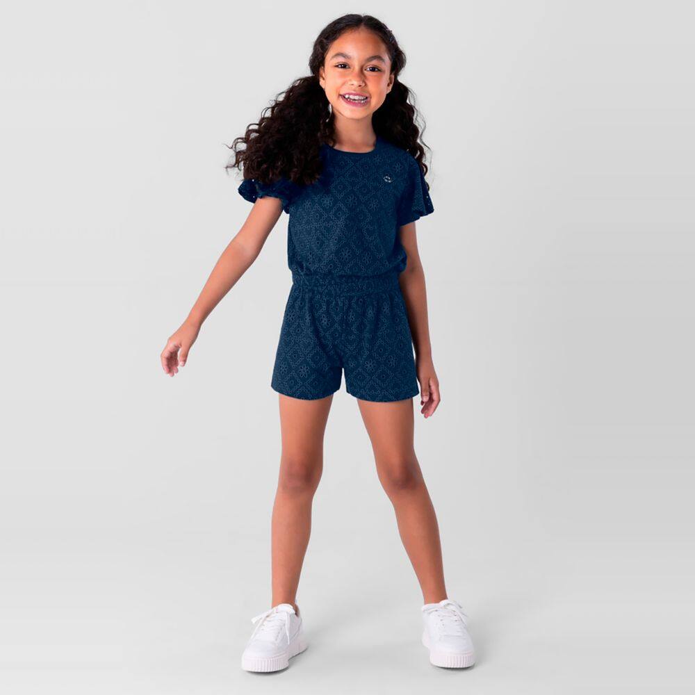 Conjunto Infantil Menina Em Laise Azul Brandili
