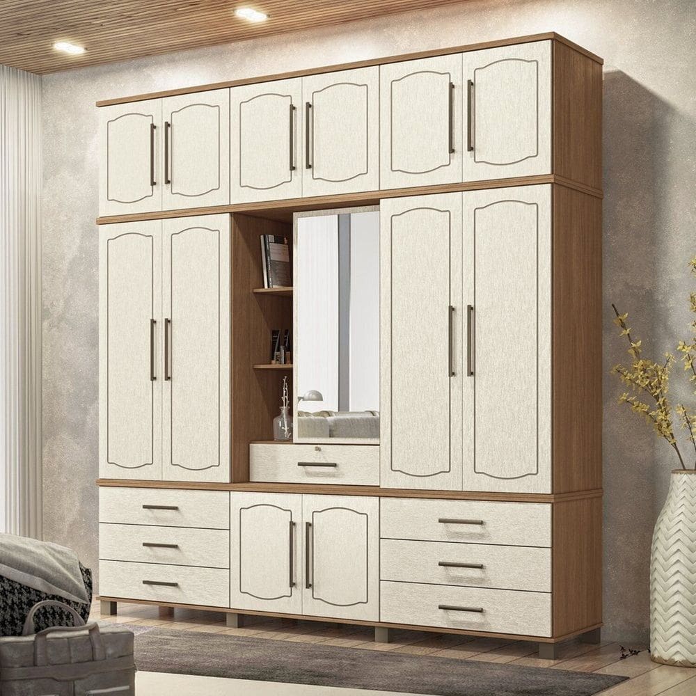 Guarda Roupa 13 Portas 7 Gavetas Contemporâneo Jatobá/Areia