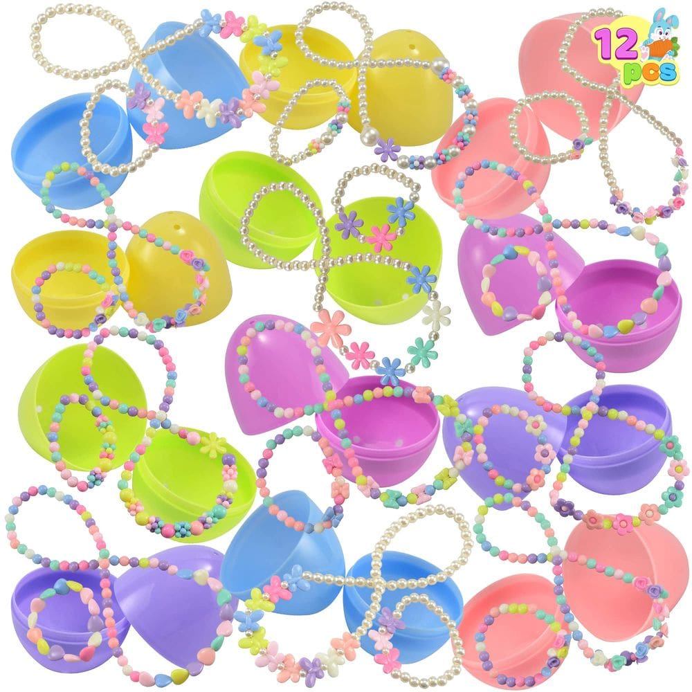 Pacote de 12 ovos de Páscoa pré-cheios JOYIN com joias e brinquedos para meninas