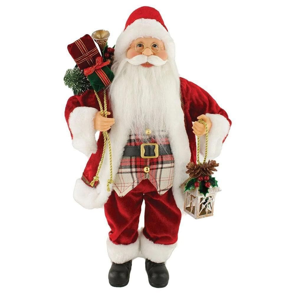 Papai Noel 45Cm Roupa Xadrez Enfeitado Natal Msw