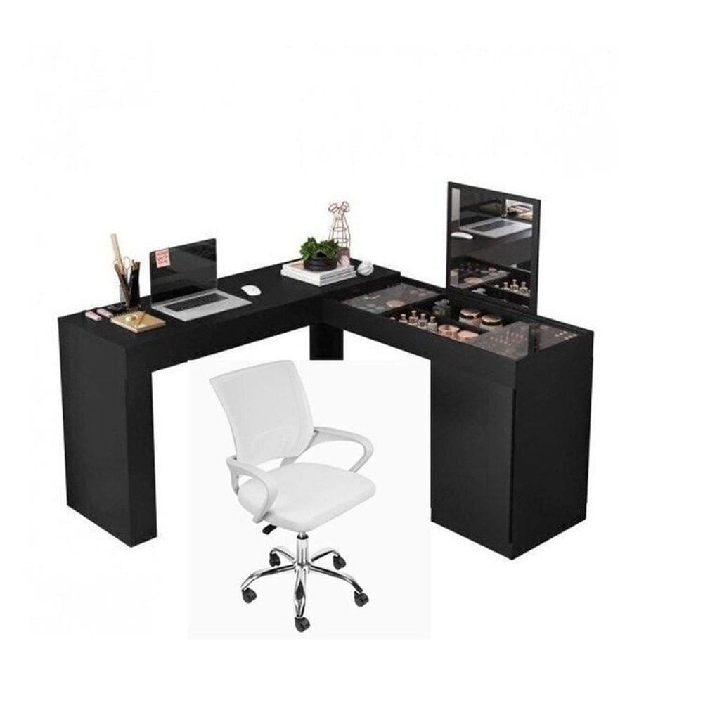 Conjunto Escritório 1 Mesa Escrivainha Penteadeira 1 Cadeira de Escritório Diretor Tok Preto