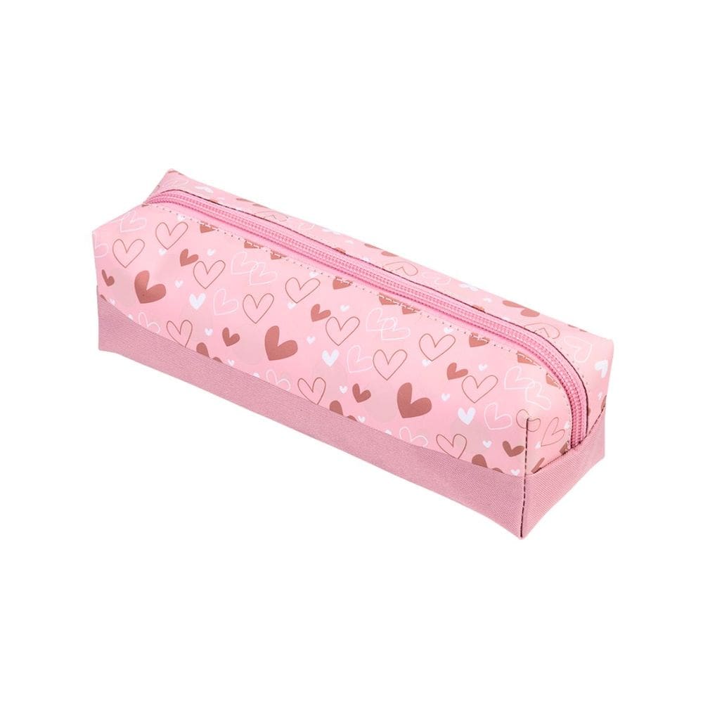 Estojo Escolar Decorado Fofo Rosa Coração Zíper Colorido - BRW