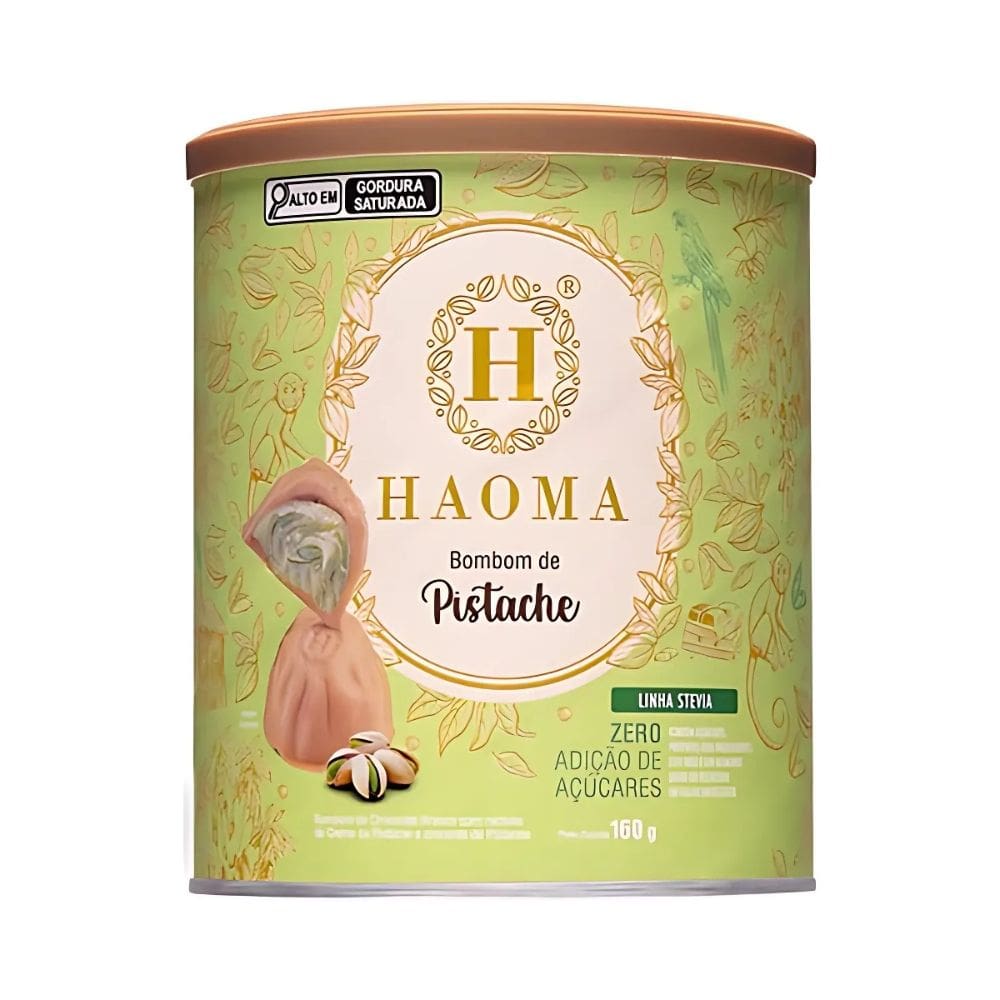 Lata de Bombom de Pistache Linha Stevia Haoma 160g
