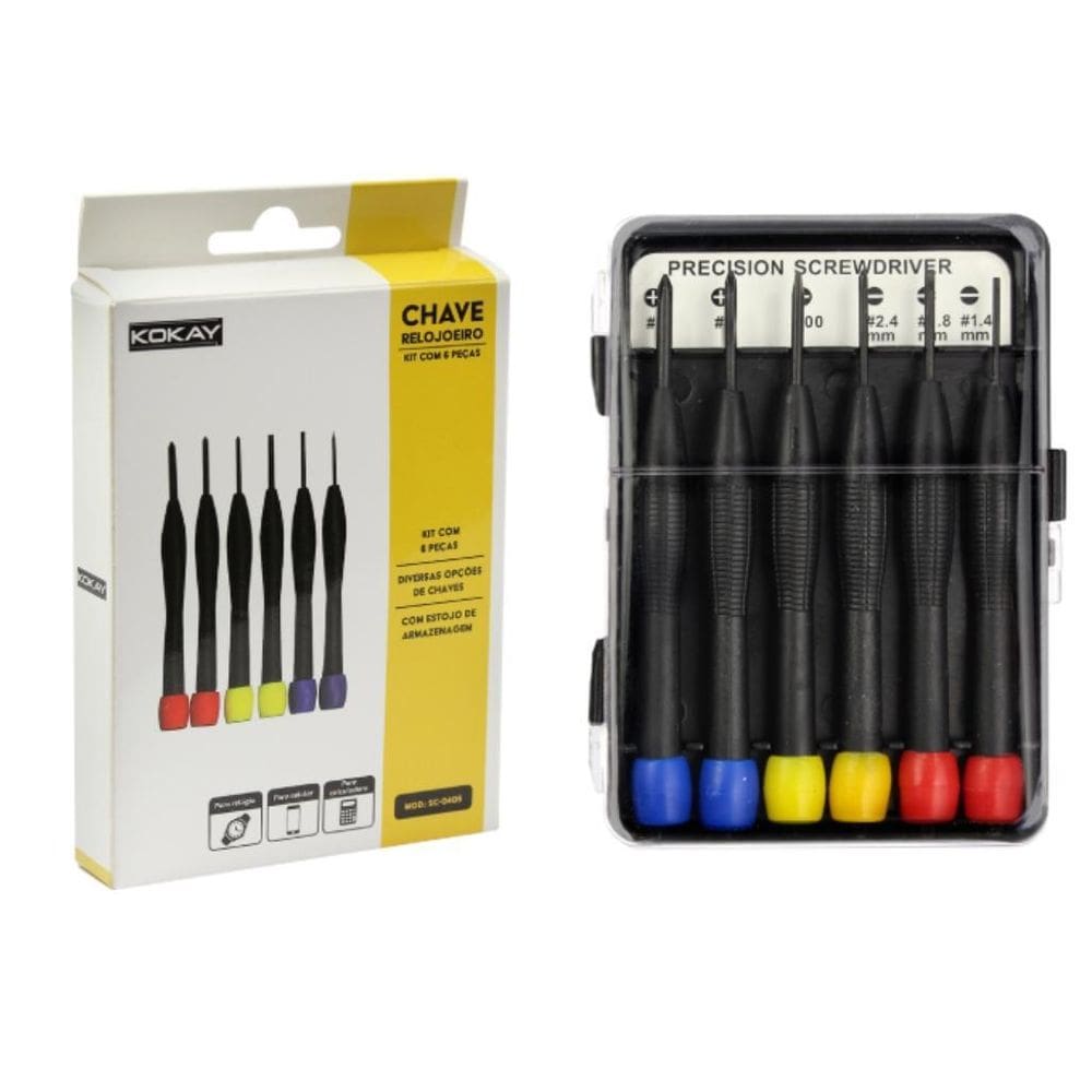 Chave Relojoeiro Kit Fenda + Philips Com 6 Pecas - Kokay