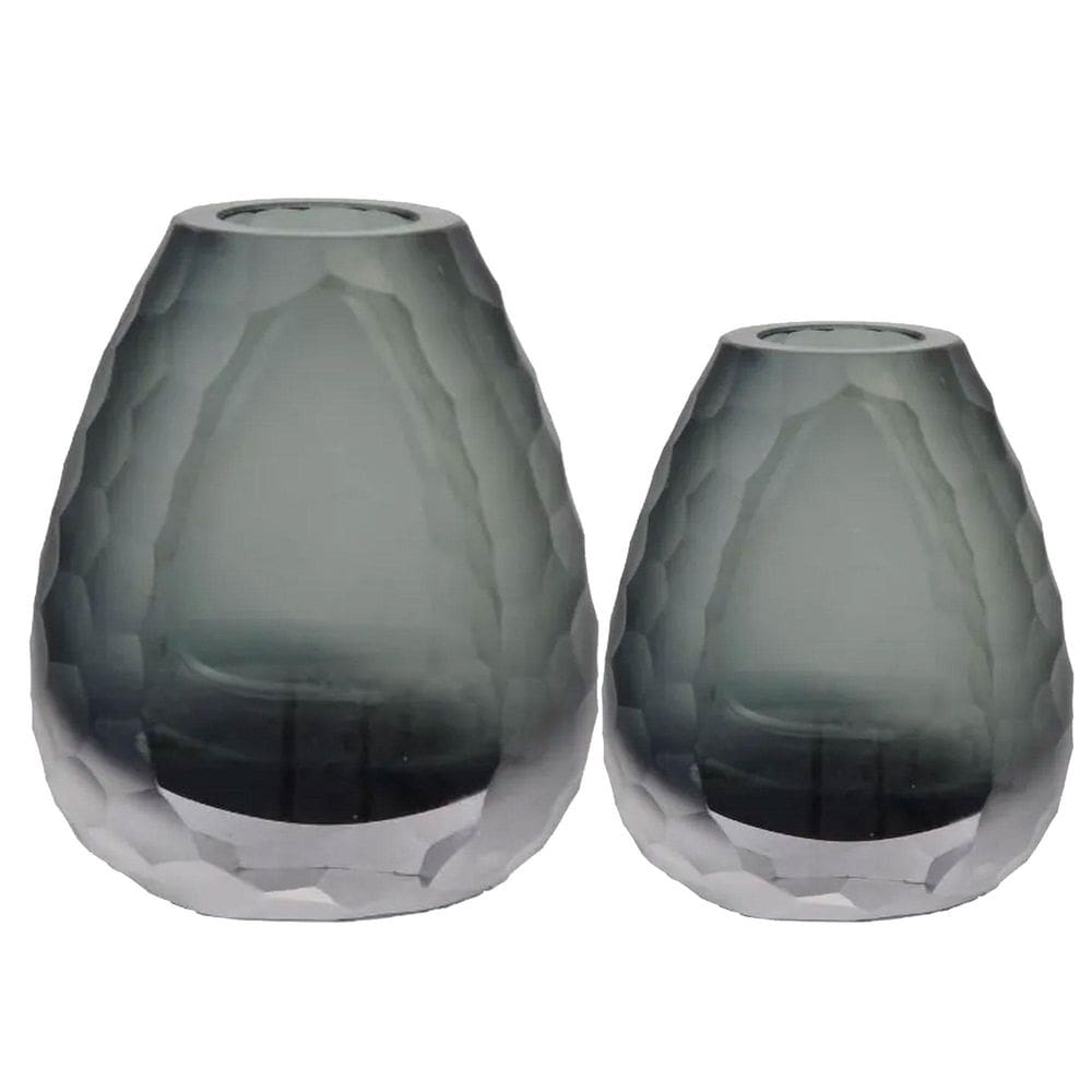 Kit 2 Vaso Oval Vidro Murano Italiano Médio E Pequeno Cinza