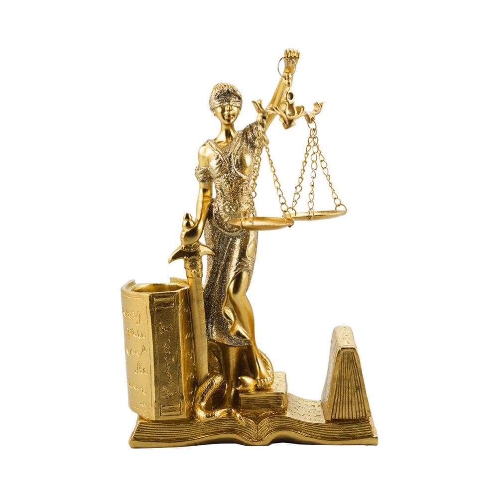 Dama Da Justiça Porta Caneta Dourado 20cm - Enfeite Resina