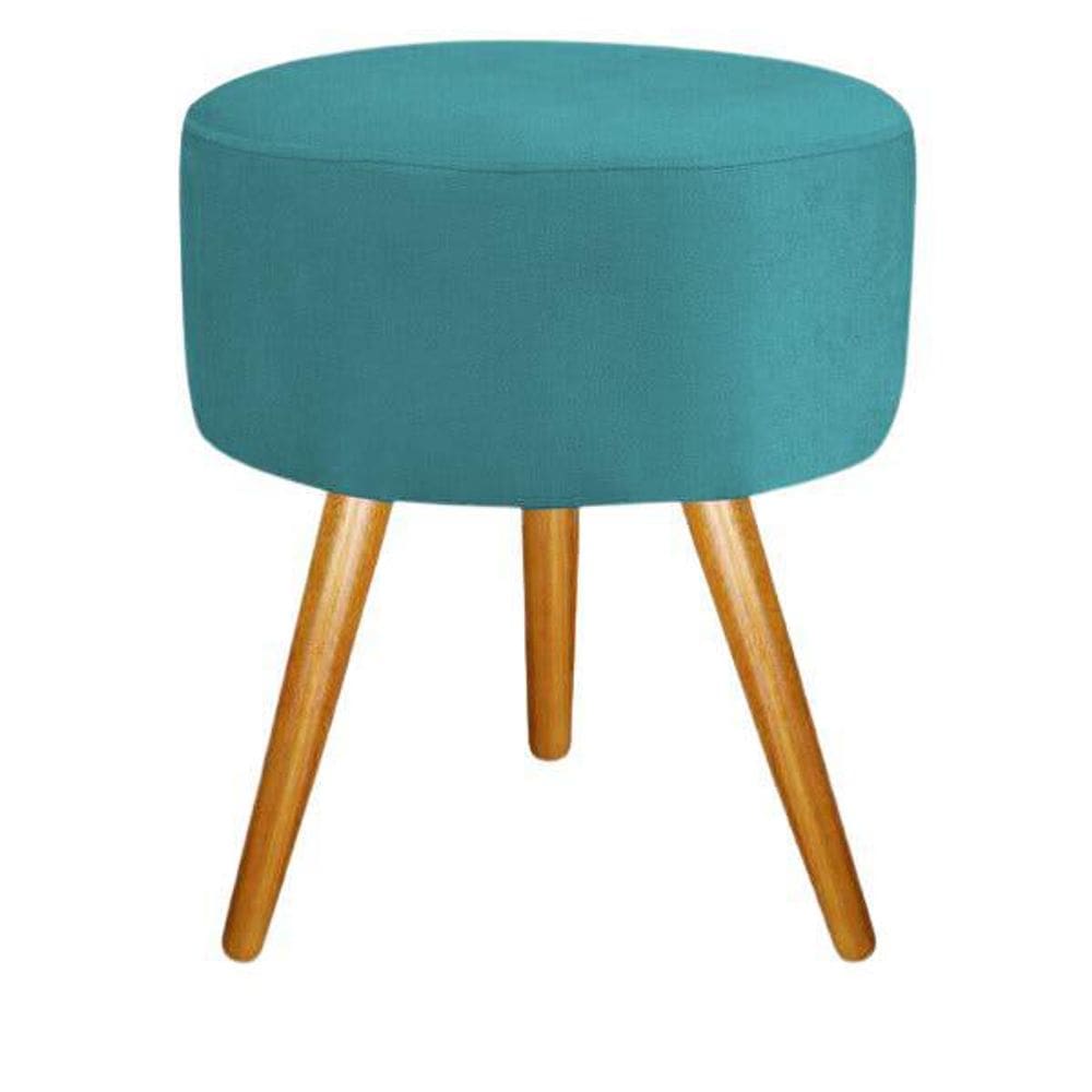 Puff Banqueta Magnus Redondo Azul Tiffany Pés Castanho