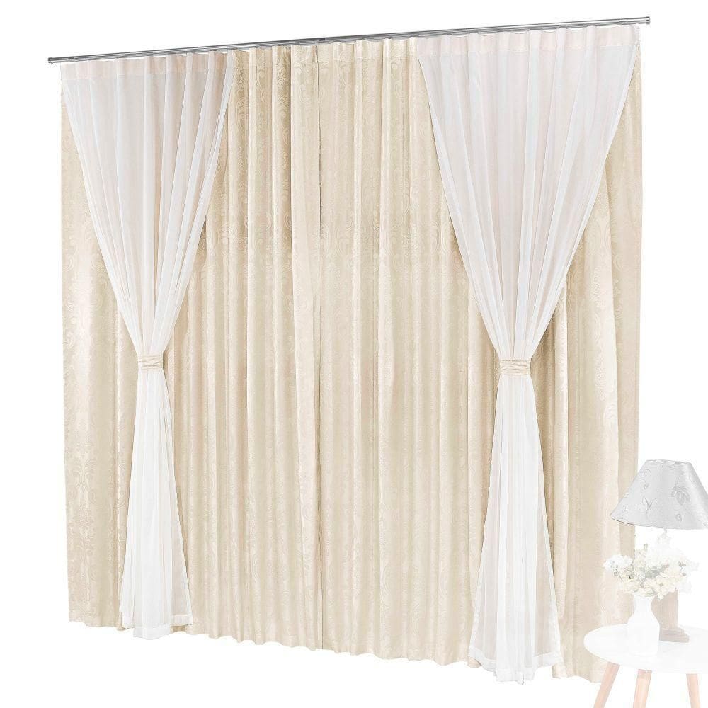 Cortina Bhaly Jacquard 3,00 X 2,50 Para Trilho Suisso - Bege