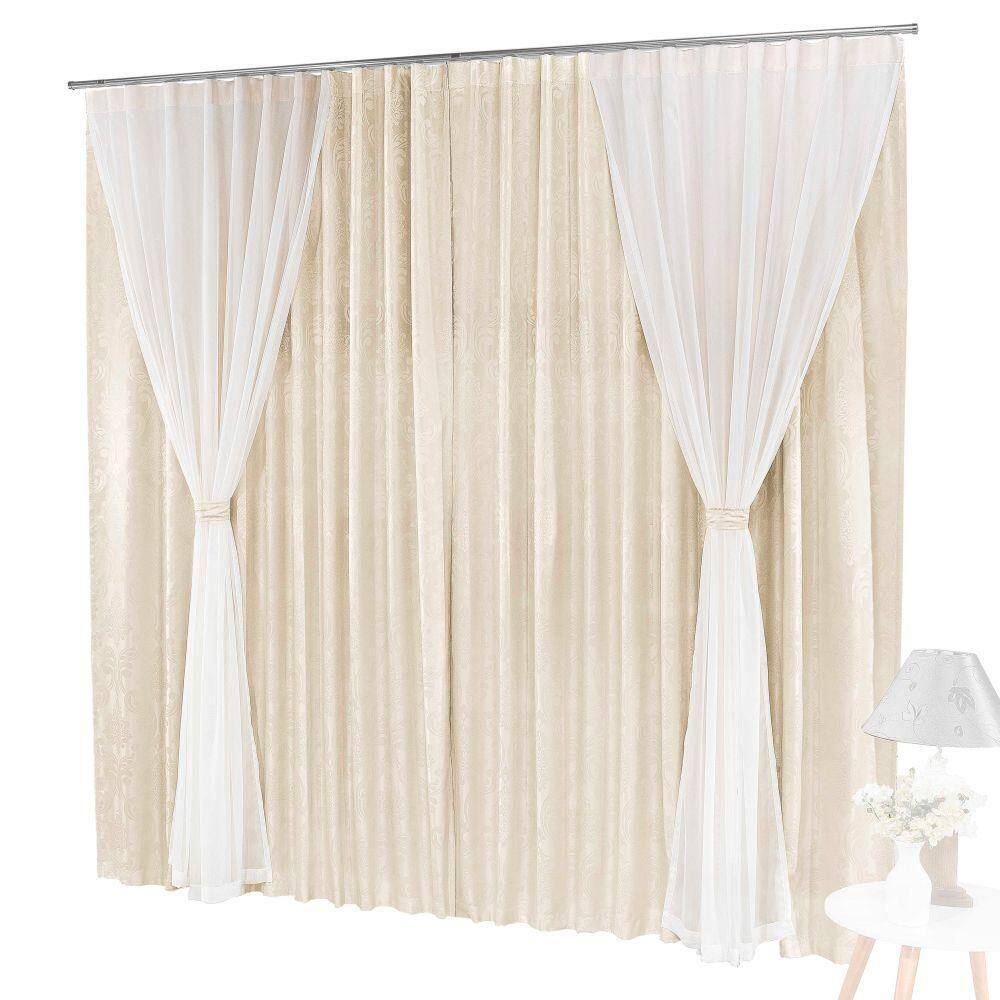 Cortina Bhaly Jacquard 3,00 X 2,50 Para Trilho Suisso - Bege