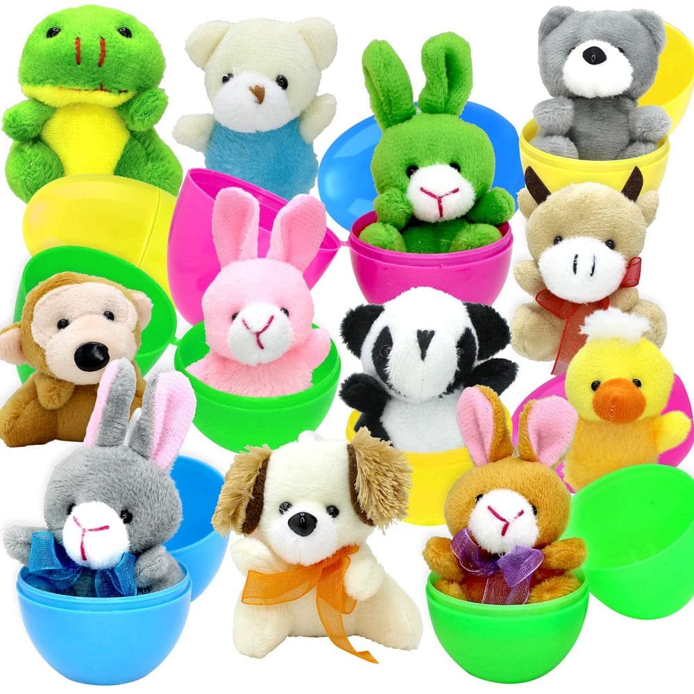Ovos de Páscoa recheados com mini brinquedo de pelúcia para animais de pelúcia, 12 peças Tuzuaol